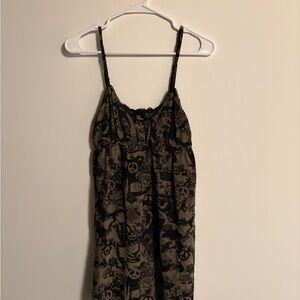 Vintage Guess Black and Olive Green Patterned Slip Dress